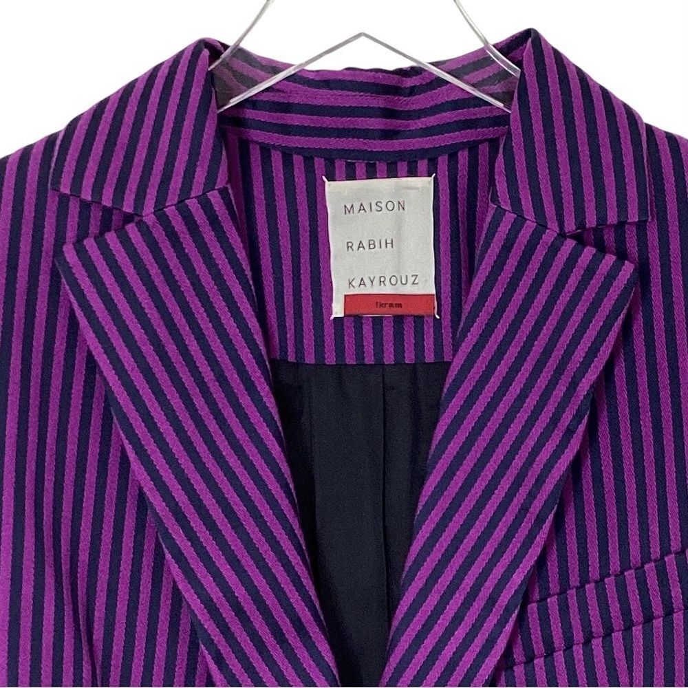 Maison Rabih Kayrouz Striped Blazer Jacket Purple Navy Tailored Minimalist 38 - Picture 4 of 12